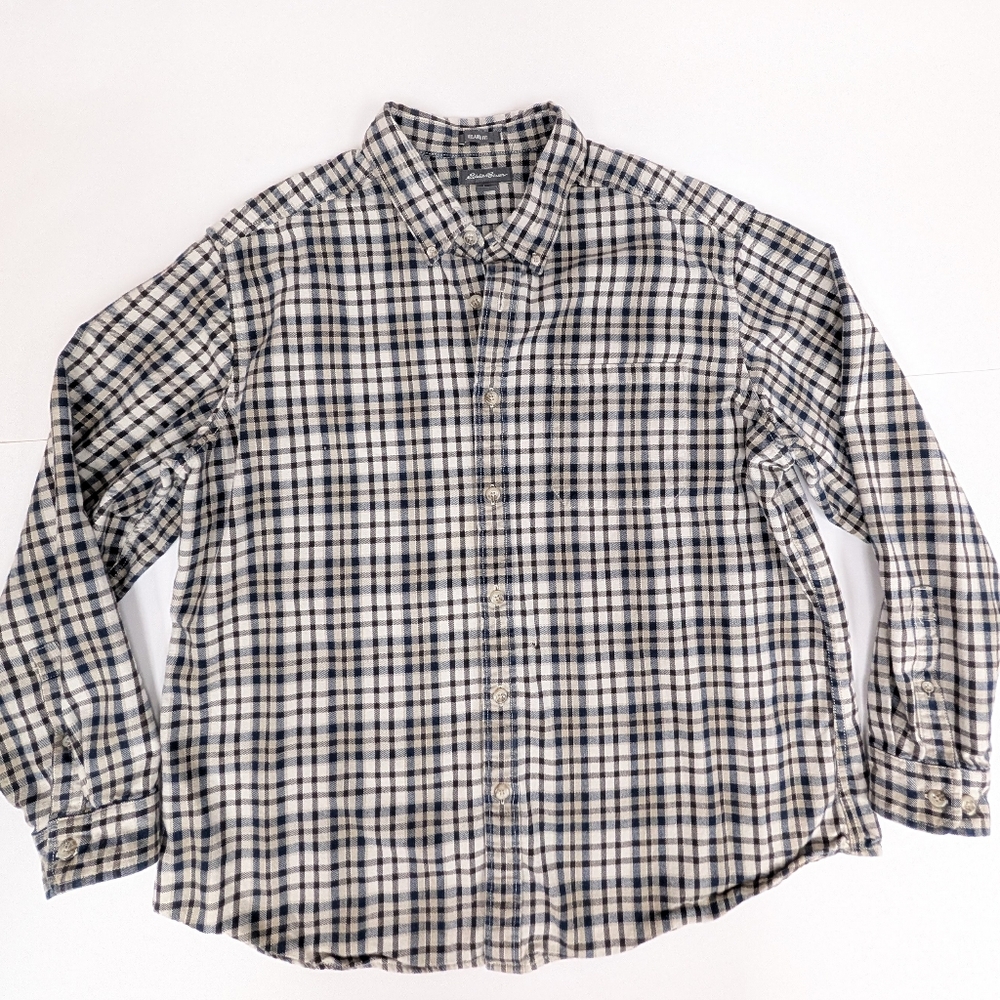 Eddie Bauer Brown And Cream Cotton Flannel Button Down XL [281]